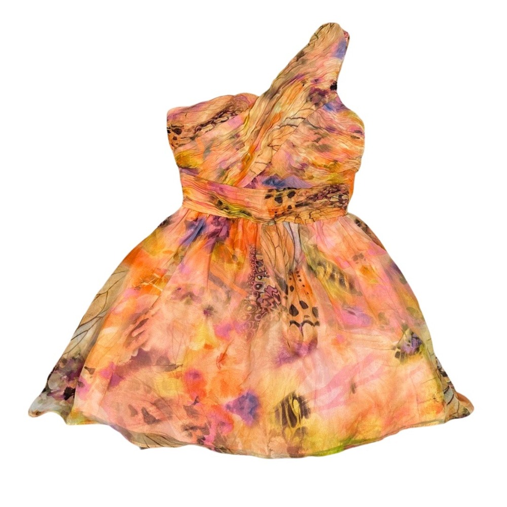 Y2K Vintage As U Wish Mini Dress Size 5 Watercolor‎ Butterfly One Shoulder